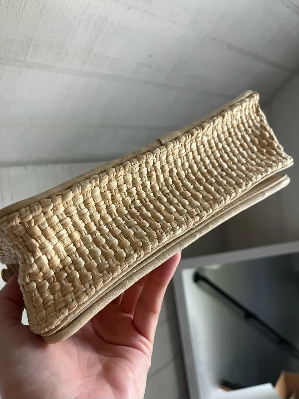 Etienne Aigner Natural Woven Straw Clutch with Gold-Tone Accent